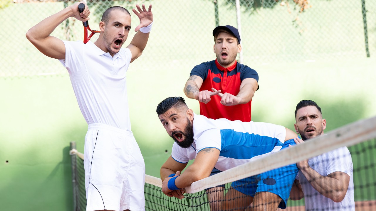 Men Paddy O'Brian, Justin Jett, Jack Bandit Smashing On The Court