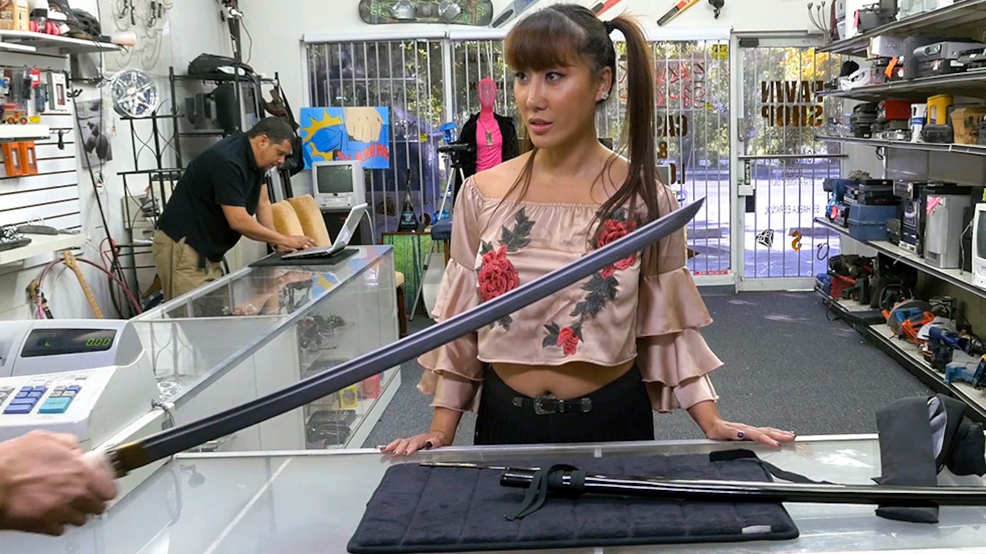 Asian Chick Exchanges Family Sword For White Man's Flesh Sword