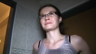 Hot glasses babe fucks in public bathroom with Julie Paradise in Public Agent by Fake Hub