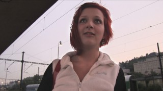 Redhead Gives Sloppy Blowjob And Fucks Stranger with Alice Nam in Public Agent by Fake Hub
