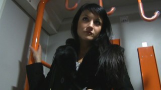 Raven Haired Hottie Gets A Hot Cumshot On A Speeding Train with Penelope Cash in Public Agent by Fake Hub