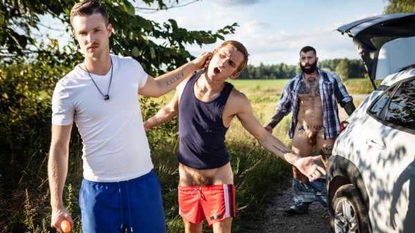 Roadside ASS-istance Porn Photo with Theo Brady, Markus Kage, Benjamin Blue naked