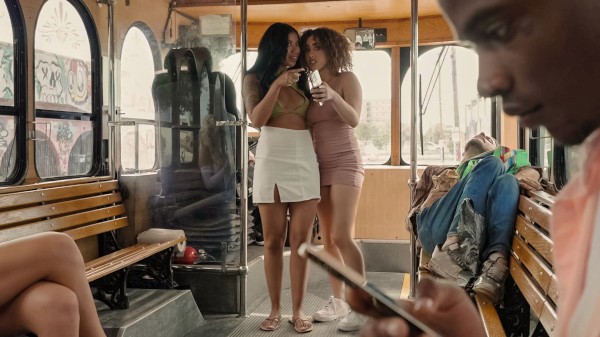 The Fucking Public Bus Threesome Porn Photo with Kira Perez, Damion Dayski, Ameena Greene naked