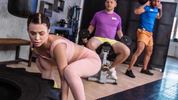 Hardcore big dick threesome in gym Porn Photo with Angelo Godshack, Michael Fly, Jenny Doll naked